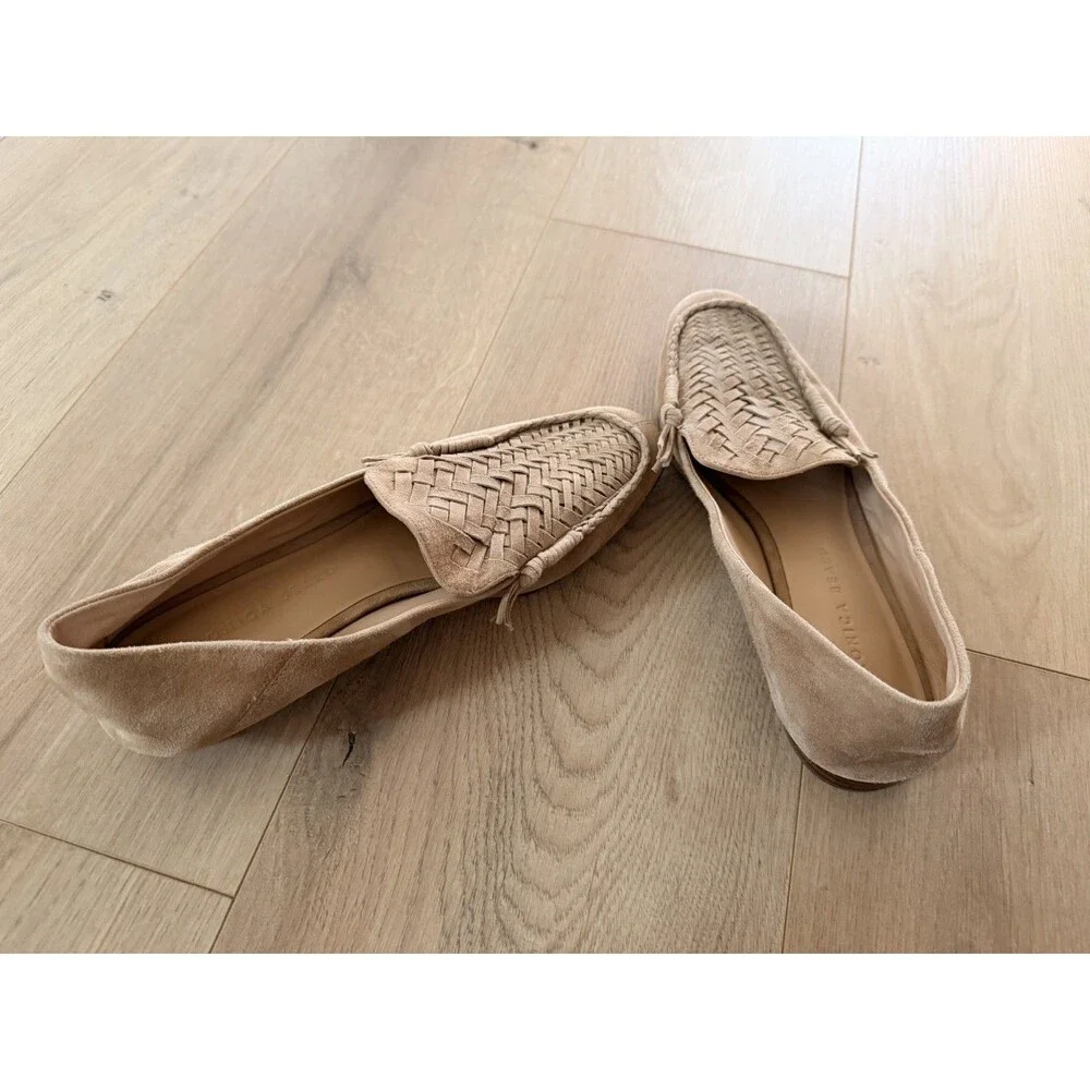Veronica Beard Women's Tan Leather Round-Toe Woven Anica Loafers SZ 8